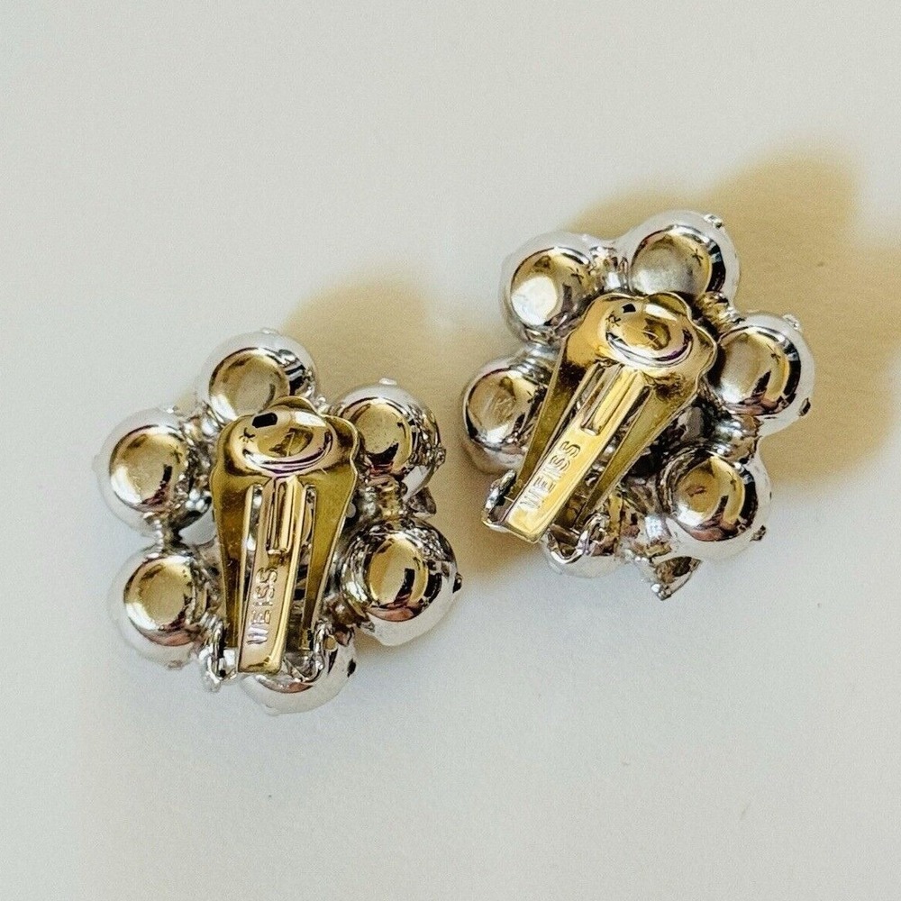 Regal Weiss Earrings VTG Signed crystal Rhinestone Crystal Clip Glitzy Round 60s - Picture 6 of 7